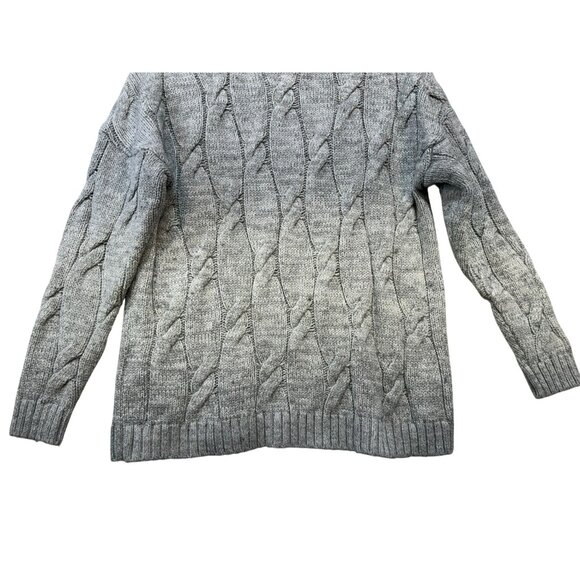 Lands End Womens Cable Knit  Sweater M/P Gray Wool Blend Fisherman Look - Picture 10 of 13
